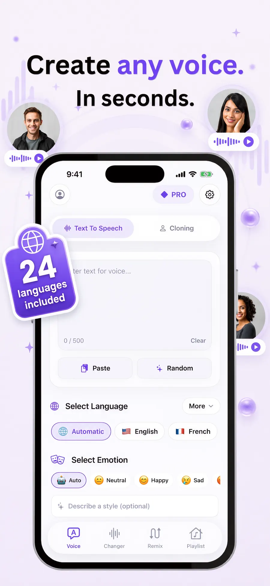 Echo AI Voice Generator app text to speech screen on iPhone