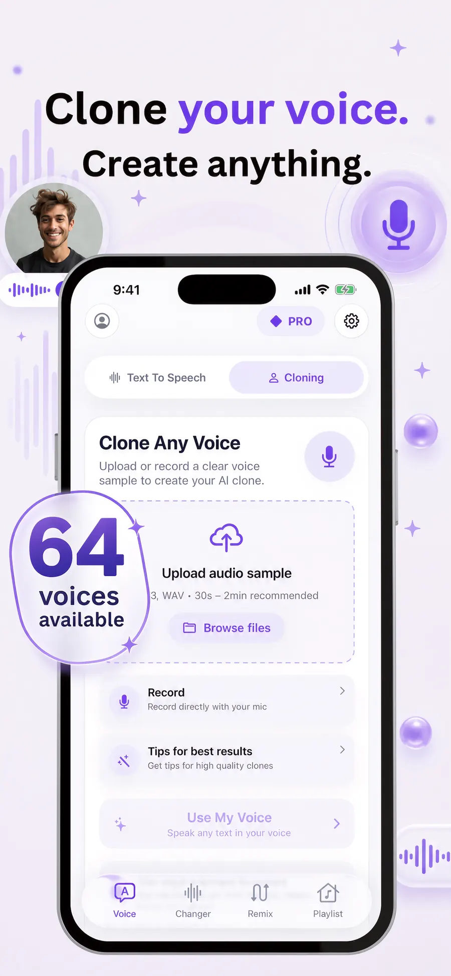 AI Voice Generator app voice cloning screen on iPhone